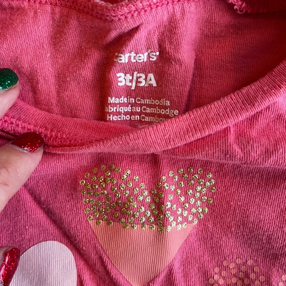 Carter’s Toddler Girl Long Sleeve Glitter Heart T-Shirt Valentine’s Day Pink 3T